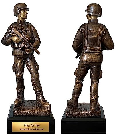 eberin – Soldat Resinfigur Pokal, 25,5 cm Trophäe: Bronze/Gold Award mit Wunschgravur, Truppen-Dienstzeit Geschenk-Highlight