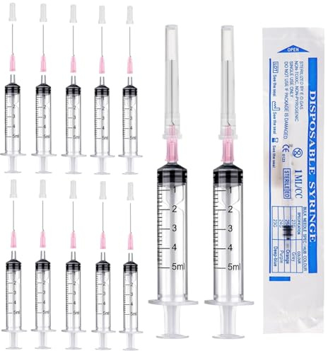 12 st 5 ml spruta med Luer plastspruta, nålsprutset med trubbiga nålar för påfyllning, mätning, olja, limapplikator, vätskor, husdjursmatning, vetenskapliga laboratorier