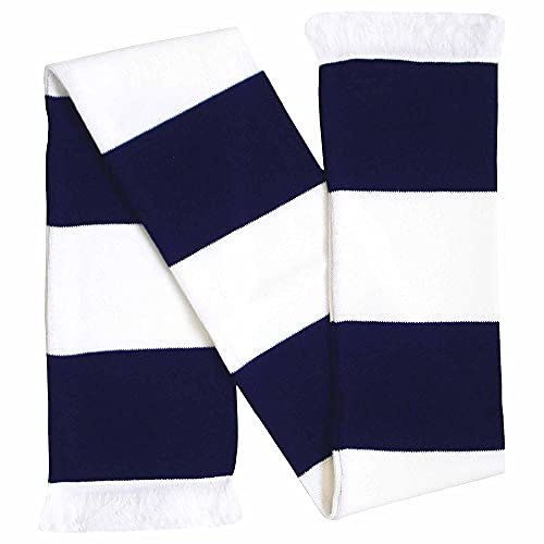 Beyond Happy Unisex Navy Blue & White Traditional Bar Scarf Perfect for Football, Rugby and all Sports Fans