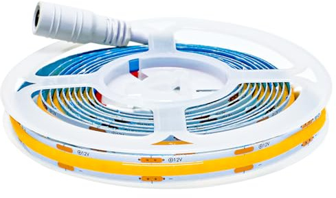 Tesfish Striscia LED 12 V COB 2 m Bianco Caldo 3000K 320 LEDs/m Strisce luminose flessibili Nastri al neon con spina DC per feste, banconi, scaffali, decorazioni per la casa