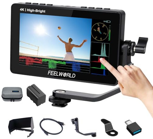 FEELWORLD F5PROX Kamera Field Monitor Touchscreen 1600Nit 5.5 Zoll 4K HDMI DSLR Video Externer Monitor mit F750 Akku Kameratasche Typ-C 3DLUT