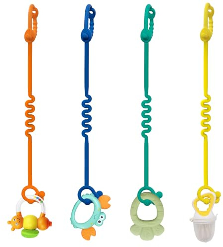 Attache-tétine en silicone – 4 paquets de chaînes de poussette réglables en silicone et attrape-gobelets pour poussettes, chaises hautes, lits d'enfants, sièges auto (multicolore)