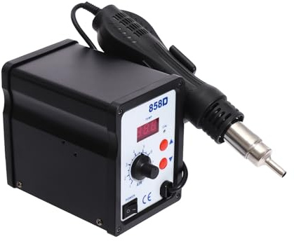 Heißluft Lötstation, 700 W Heißluft Lötstation Entlötstation mit 3 Heißluftföhn Mundstücke, 858D LED Digital Temperatur-Anzeige 100~450 °C Rework Station