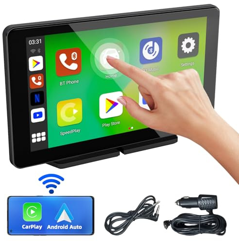 7 Pollici Schermo per Auto, Carplay Schermo Bluetooth Portatile con Apple Carplay e Android Auto, Android Auto Display con Navigazione, Controllo Vocale, Mirror Link, AUX, FM per Tutti i Veicoli