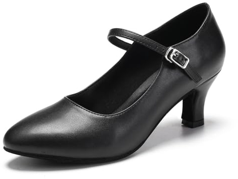 JUODVMP Black Character Dance Shoes for Women Ankle Strap Stage Heels Modern Tango Latin Dancing Shoes 2 inches Heel,7 UK