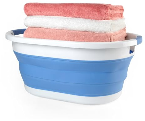 Beldray Collapsible Laundry Basket - 28 Litre, Carry Handles, Laundry Hamper, Wet/Dry Washing Basket, Portable, Compact Storage, Festivals/Camping, Lightweight, 62 x 45x 27.5 cm, Cornflower Blue