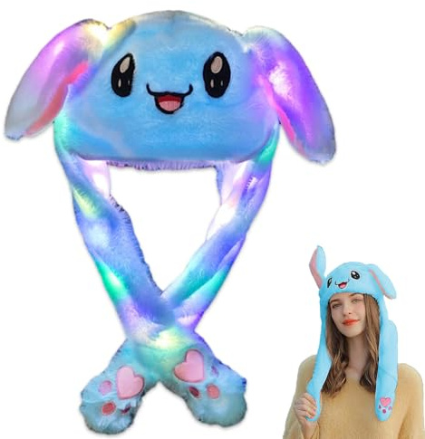 Udbrud Sombrero de Orejas de Conejo, Sombrero de Felpa con Orejas Divertido Gorro de Conejo de Felpa Suave Animal para Cosplay, Fiesta de Navidad, Carnaval (Azul)