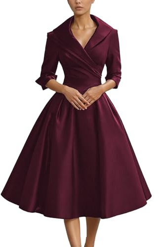 Abito da cocktail vintage da donna, stile anni '50, elegante linea ad A, con collo sciallato, abito da festa per occasioni speciali, S