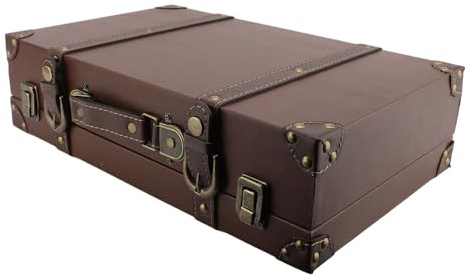 RASTKY Valigia Vintage in Pelle Marrone Europea per il Trasporto con Serratura, Decorazione per la Casa, Fotografia, Valigie Decorative in Legno, Bagagli Vintage Antichi