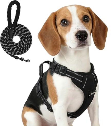 AYESY Pettorina anti-tiro per cani,Pettorina Regolabile per Cane di Taglia Media e Piccola con Guinzaglio,Robusto e Regolabile Imbracatura Traspirante,con Maniglia Rinforzata e Bande Riflettenti