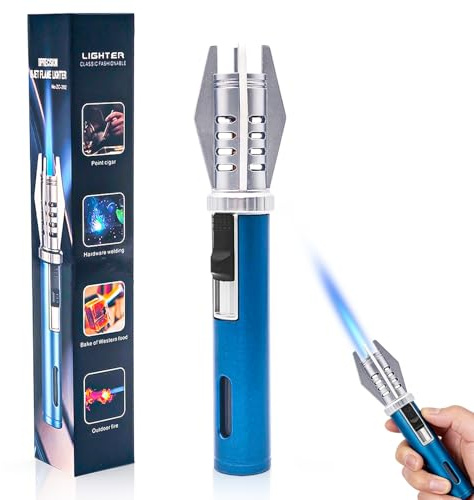 Accendino Lungo per Candele, Accendino Antivento Gas Ricaricabile, accendino Jet Flame per Campeggio All'aperto, Barbecue, Cucina, Regali per Uomini (Venduto Senza Gas Butano)