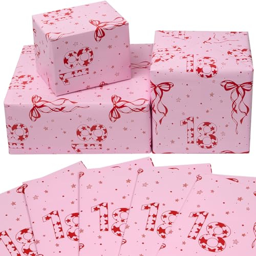 5 feuilles de papier cadeau rose « 18 ans », 50 x 70 cm, recyclable, pour décorer vos cadeaux d'anniversaire
