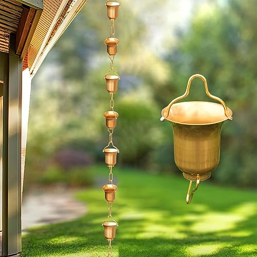 Decorative Rain Chains Waterfall, 10ft/12ft/14ft Rain Chains for Downspouts, Aluminum Cup Rain Chain Gold, Outdoor Rain Water Capture Diverter for Porch Decoration Rain Waterfall ( 4.5m/14.7ft)