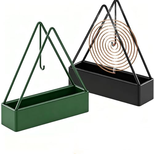 2 Piezas Soporte Espiral Antimosquitos Metal Portable Mosquito Coil para Incienso Mosquitos Triángulo Porta Incienso Espirales Antimosquitos Exterior Interiores (Negro+Verde)