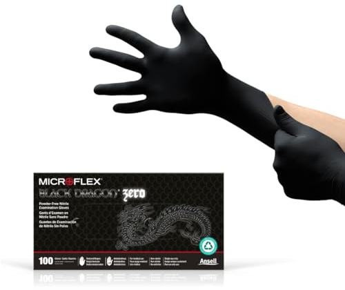 Ansell MICROFLEX Black Dragon BD-100N 5mil Nitrile Exam Gloves, Powder-Free, Textured Fingertips, Disposable Gloves for Medical, Industrial & Automotive Use - Size 9 (L), Black (Box of 100)