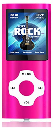 32GB Reproductor MP3 Portátil, MP3 con Pantalla de 1,8 Pulgadas LCD, HiFi MP3 Player Portátil sin Pérdida, E-Book, Radio FM, Grabadora de Voz, Auriculares Incluidos, Rosa