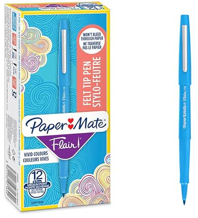 Paper Mate Flair Felt Tip Pens | Medium Point (0.7mm) | Sky Blue | 12 Count