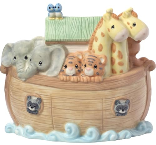 Precious Moments Noah's Ark Porcelain Baby Bank - Nursery Decor with Top Slot - 173434