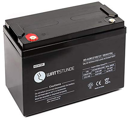 WATTSTUNDE 12V VRLA AGM Batterie - Zyklenfester und wartungsfreier 100 Ah C10 Solar Akku perfekt für autarke Anlagen mit M8 Anschluss (100Ah)