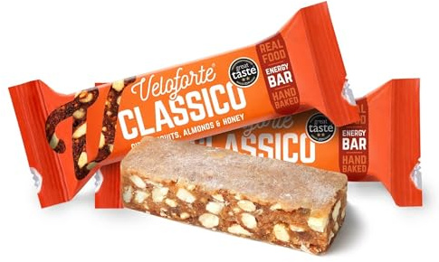 Veloforte Classico Energy Bar For Running, Cycling, Triathlon | Optimally balanced carbs and protein for sports. Gut-friendly, high-fibre, vegan and gluten-free | Citrus Fruits & Almonds | 9-pack