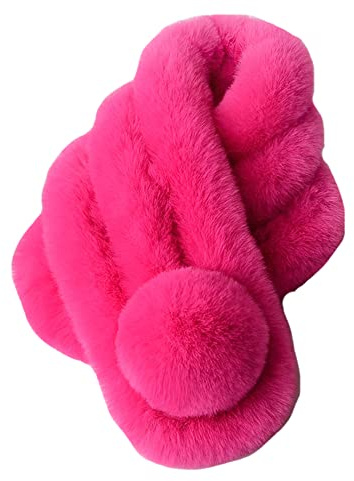 Lina & Lily Unisex Faux Fur Winter Collar Neck Scarf with Pom Pom Soft Fluffy (Rose Pink)