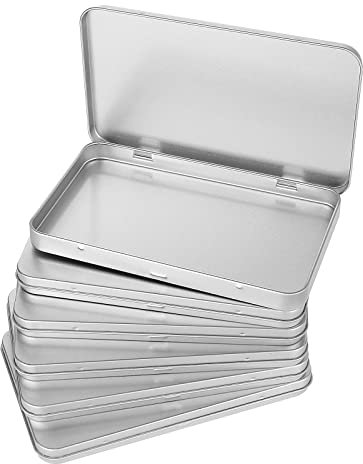 DAJAVE 6 Pack Metal Rectangular Hinged Tin Box Container, Sliver Tin Empty Box with Lid, Mini Tin Containers for Watercolor, Jewelry, Makeup, Candy, Craft Organize(4.2x7x0.6 Inch)