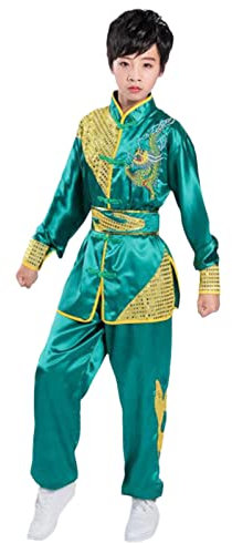 XRDSHY Kinder Tai Chi Kleidung Professionelle Tai Chi Uniform Kung Fu Kleidung Kampfkunst Kleidung Taekwondo Trainingstücher Anzug Langarm Stickerei Kostüm Leistung Übung Kleidung,Green-140cm