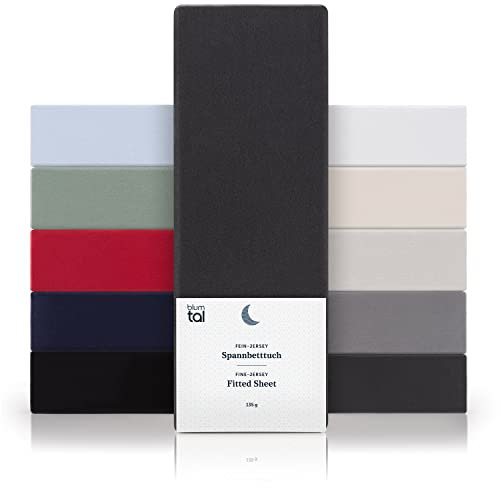 Blumtal® Basics Spannbettlaken 90x200cm Jersey im 2er Set - bettlaken 90x200cm aus 100% Baumwolle - OEKO-TEX zertifiziertes Spannbetttuch 90x200 cm - Spannbettlaken 90x200cm Baumwolle - Anthrazit