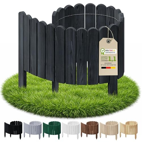 Floranica Bordure de Jardin en Bois 20 x 100 cm Anthracite Bordurette de Pelouse Bordure de Gazon avec piquets Bordure de Parterre