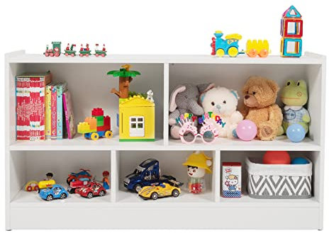 DREAMADE Kinderregal aus Holz, Spielzeugaufbewahrung Bücherregal für Kinder, Spielzeugregal für Kinderzimmer Spielzimmer und Kindergarten, 111 x 30 x 61,5 cm (Weiß)