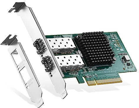 Binardat 2 Port 10G SFP+ PCIe Network Adapter, Intel X520 82599 LAN Controller, 10G/1G/100Mbps SFP+ Slot NIC Card for Windows/Linux/VMware