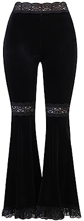 win2win Goth Velvet Bell Bottoms Flare Pants for Women Gothic Black Wide Leg Pants Punk Y2k Boho Yoga Disco Dressy Leggings 70s