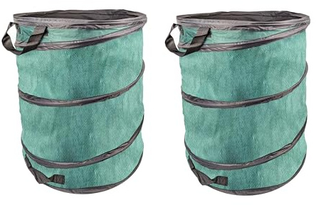 Garden Waste Bag Heavy Duty Pop Up Bin Bag In Green With Handles - Reusable - Green Rubbish Weeds Leaves - 100% HD Nylon - 170L Large Sack - TWIN Pack
