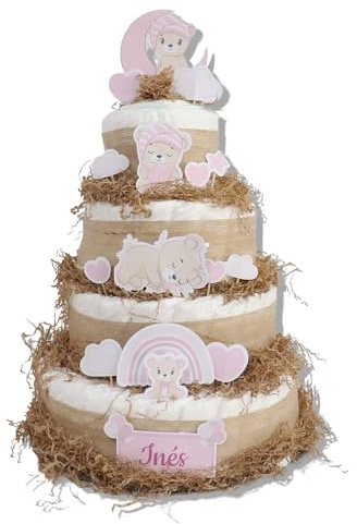 Tarta de pañales 4 pisos modelo OSITAS - Regalos para recién nacido - baby shower - TARTAS DE PAÑALES Y MÁS