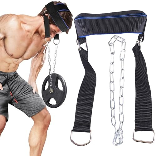SQAQS Allenamento Collo Imbracatura Testa, Blu Nero Fascia per Allenamento del Collo, Boxe e Fitness Neck Builder Straps, Regolabile Head Harness con D-Hook Attacco (Regolabile Dip Catena Cintura)