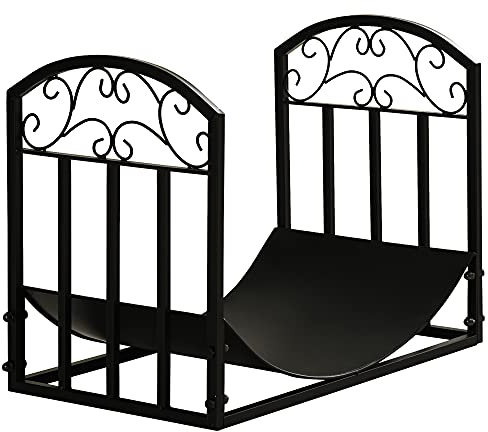 Outsunny Soporte para Leña Estante de Leña Leñero de Metal con Estante Curvo Carga 60 kg para Interior y Exterior 60,5x36x46,5 cm Negro