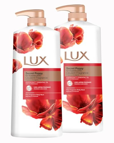 LUX Secret Poppy Body Wash with Bergamot Oil - Gentle & Soothing Shower Gel, Nourishing Body Cleanser, Aromatic Fragrance Bath Soap, Pack of 2, 1 L