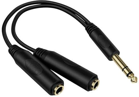 SopwMap 25 cm Câble Répartiteur Audio Stéréo 6,35mm TRS Mâle vers Double TRS Femelle 6,35mm, Adaptateur pour Casque, Microphone, Amplificateurs, Récepteur AV, Karaoké, Connecteurs Plaqués Or