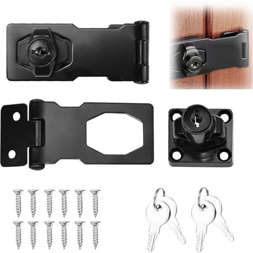 2 Stück Sicherheitsüberfalle, Schrankschloss mit Schlüssel 3 Zoll Türriegel Abschließbar Überfalle Schloss Türverriegelung Innen für Tür Schränke Garten Fenster (Schwarz)