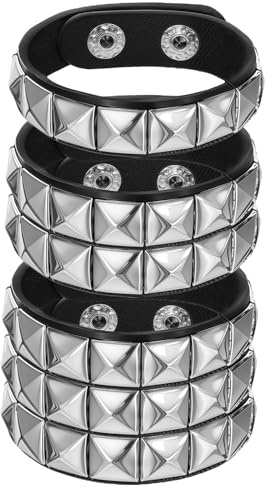 YUXIANLB 3 Pieces Studded Bracelet Set, Punk Bracelet 80s Emo Goth Bracelets Adjustable Wristband Rock Jewelry Accessories