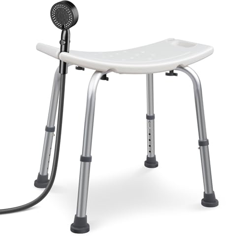 VOUNOT® Taburete de Ducha Altura Regulable 38-52 cm, Asiento de Baño con Patas Antideslizantes, Ayuda para Personas Mayores y Discapacitados, Carga máx. 136 kg, Blanco