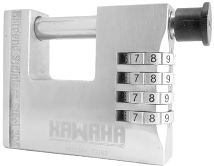 KAWAHA Cadenas à combinaison robuste en acier inoxydable 72/80 en forme de D pour porte de garage, conteneurs, abri de jardin et entrepôt