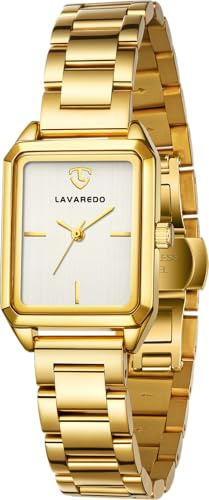 caprock Montre à Quartz pour Femme, Petite Montre rectangulaire pour Femme, Bracelet en Acier Inoxydable, Montre analogique Classique, Montre Tendance, Or Blanc.