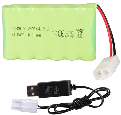 7.2 V 2400 mAh Ni-MH Battery with Tamiya KET 2P Connector & USB Charging Cable, AA NiMH Rechargeable Battery Pack for RC Vehicle Car Truck Excavator Crawler Tank Toy, RC Off-Road Vehicles