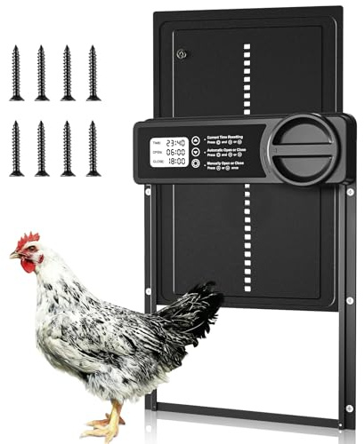 VXVMN Automatic Chicken Coop Door, 24.5 * 33cm Large Automatic Chicken Door with Timer, Anti-Pinch Chicken Door Opener Automatic with Large LED Screen, Low Battery Warning for Poultry Safety