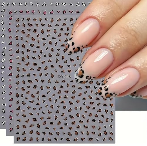 Zosutetoxo 6 fogli adesivi per unghie con disegni leopardati autoadesivi in rosa marrone bianco per decorazioni autunnali e design per unghie artificiali