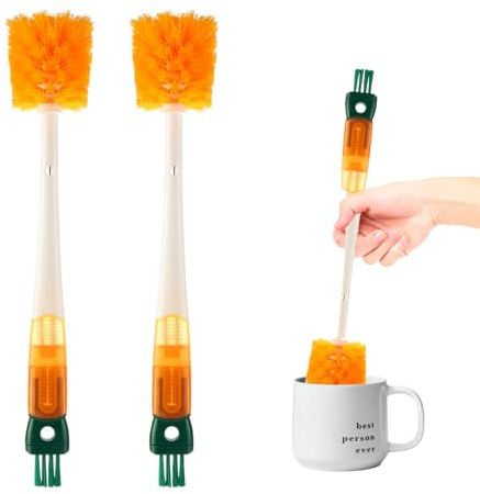 5-in-1 Long Handle Bottle Brush, Multi-Function Water Bottle Cleaner for Flask Glassware Kettle(2 Pack)