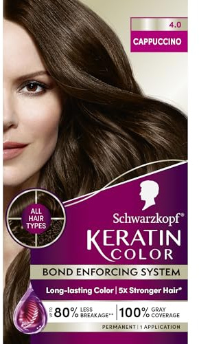 Schwarzkopf Keratin Color Anti-Age Hair Color Cream, 4.0 Cappuccino (Packaging May Vary)