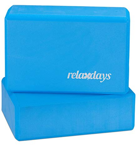 Relaxdays Yogablock im 2er Set, Hartschaum, rutschfest, Yoga-Würfel HBT 8x23x15 cm, blau