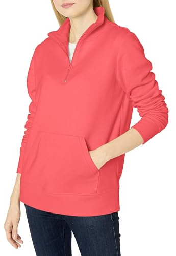 Amazon Essentials Maglione a Maniche Lunghe in Pile con Cerniera a un Quarto (Disponibile in Taglie Forti) Donna, Rosa Corallo, XL